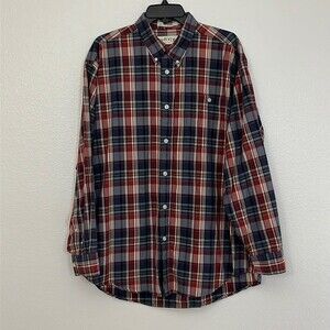 Orvis Men's Long Sleeve Button Front Shirt Blue Red Plaid Cotton Sz Large